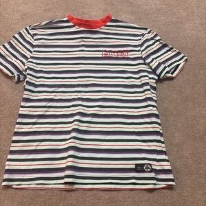 Welcome Skateboards Striped T Shirt Red Collar Graphic Medium Streetwear 0751